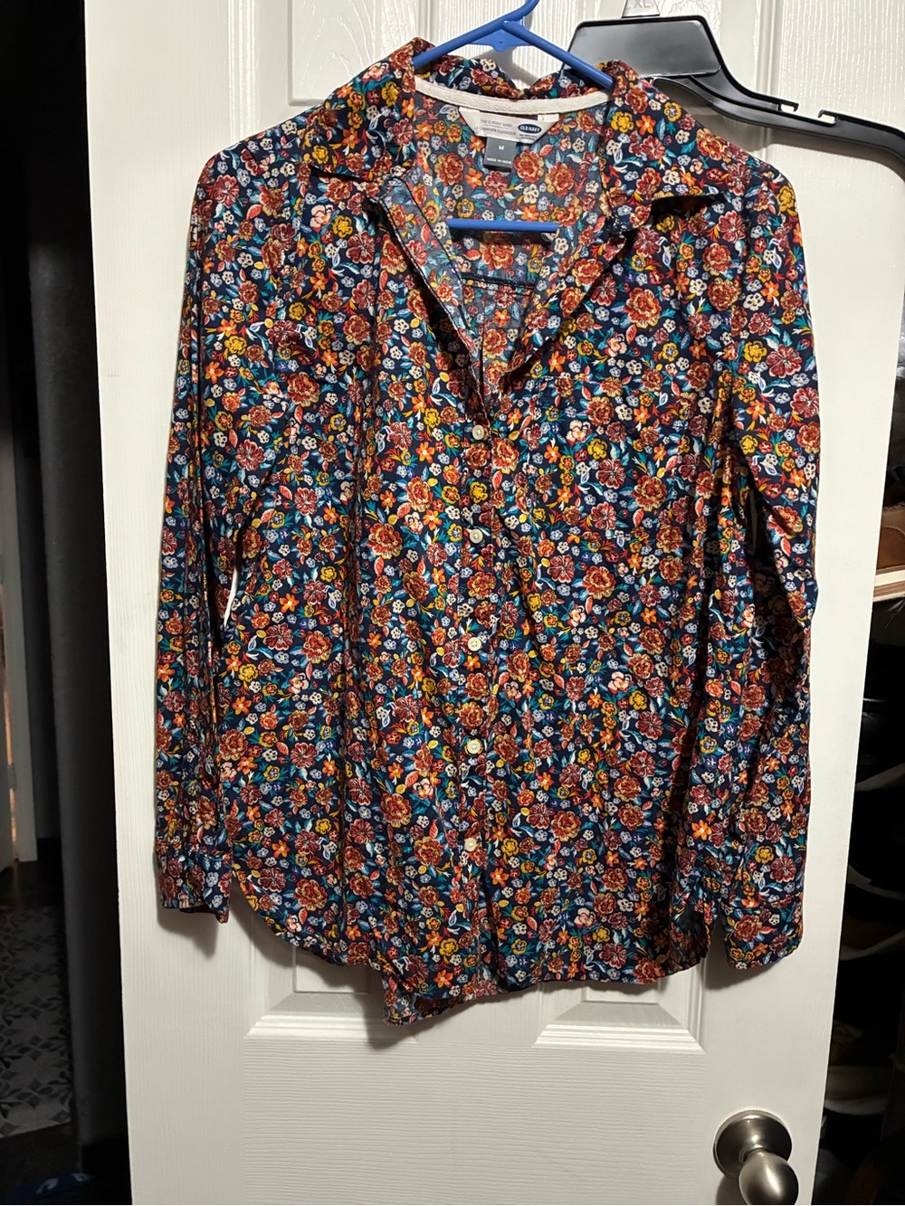 Old Navy Navy Floral Button-Up Shirt with Multicolor Blooms
